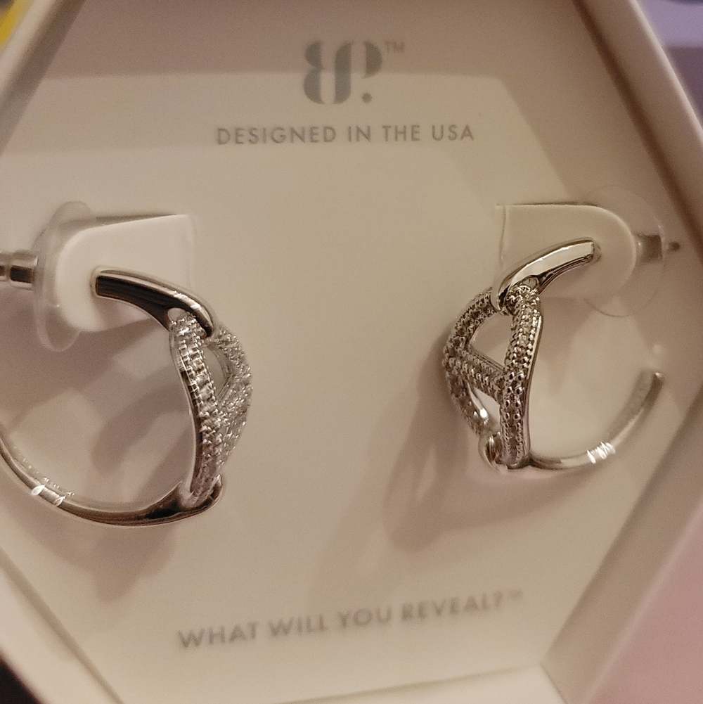 BP Of Dreams and Desires Diamond Cubic Zirconia Rhodium Hoop Earrings